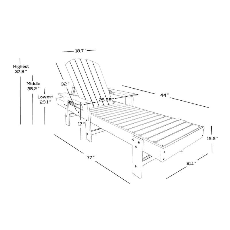 Polytrends Altura Poly Eco-Friendly All Weather Reclining Chaise Lounge with Arms & Side Table (3 Piece Set)