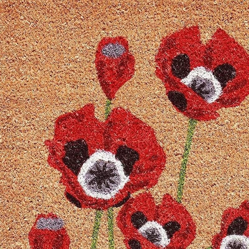 HomeRoots 24" X 36" Natural And Red Coir Floral Outdoor Door Mat - 24' X '36