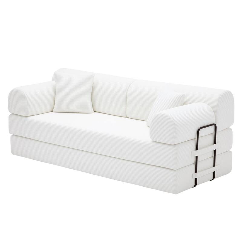 78.74" Corduroy Folding Mattress Sofa with Cylindrical Pillow
