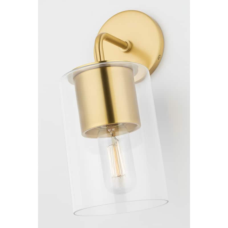 Mitzi by Hudson Valley Lula 1-light Aged Brass Wall Sconce, Clear Glass