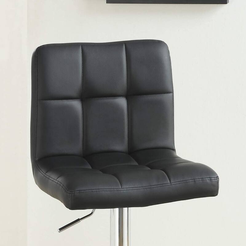 Black Faux Leather Bar Stool Counter Height Chairs Set Of 2 Adjustable Height Kitchen Island Stools Modern
