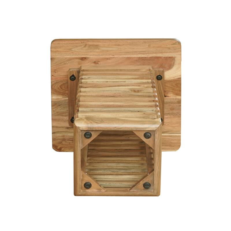 Wilton Handmade Lattice Base Wood Side Table, 22"W x 22"D x 24"H, Light Brown Finish by Sevita - 22"W x 22"D x 24"H