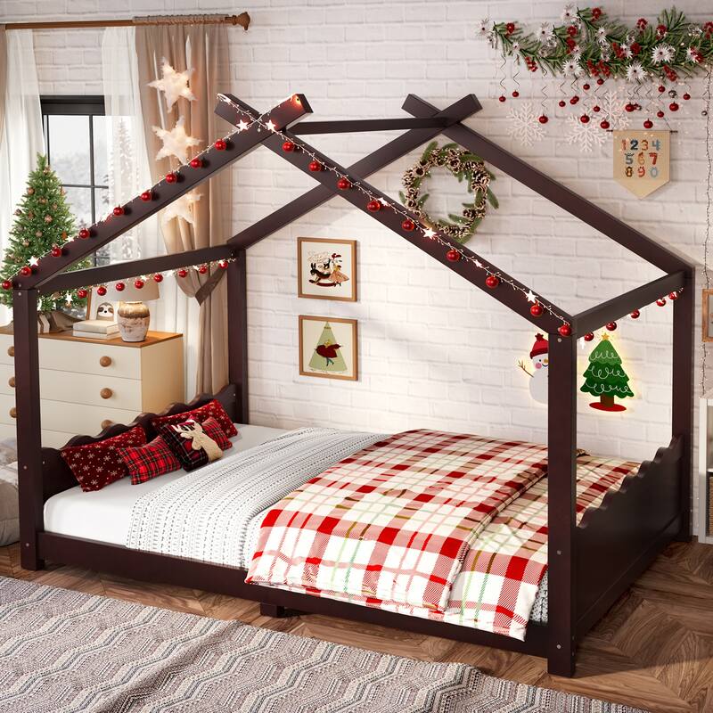 Wood House Bed Floor Bed with Support Slats Montessori Bed