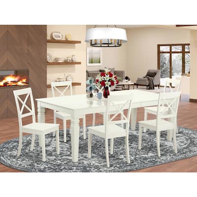 Coastal Dining Set - 7 Piece Kitchen Table & Chair Set - Rectangular Table with Leaf - Oak Finish