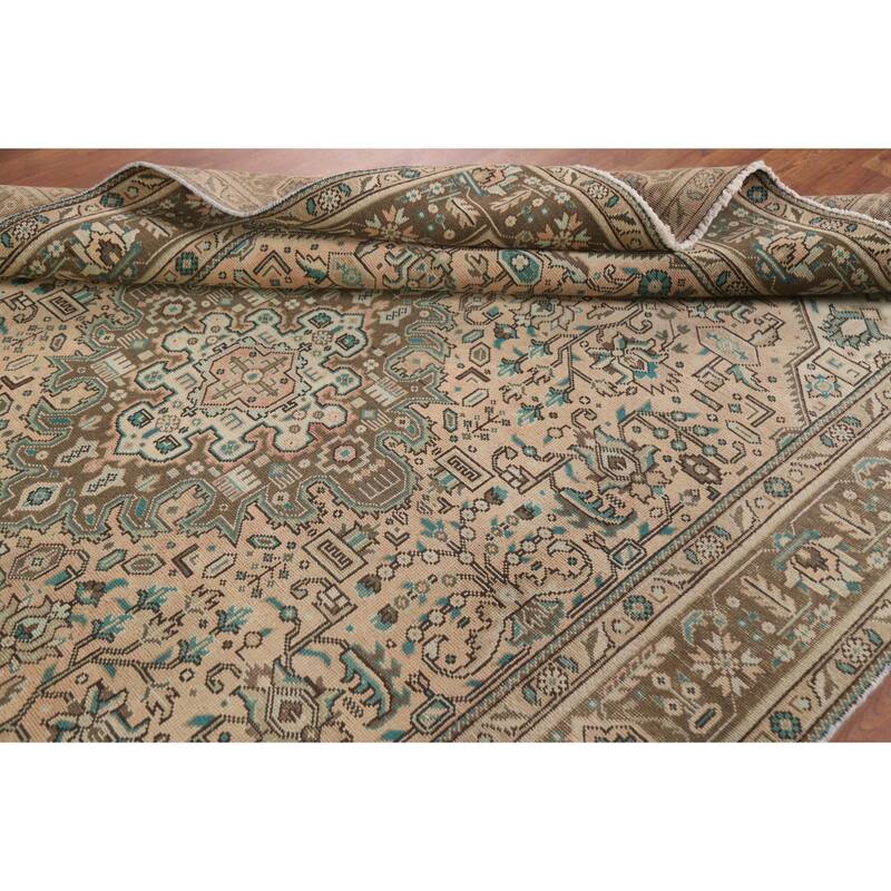 Hand Knotted Oriental 100% Wool Carpet Traditional Medallion Peach Tabriz Area Rug - 9' 5'' X 6' 7''