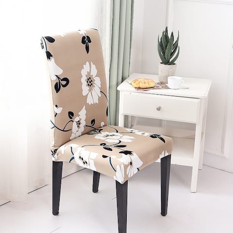 Enova Home Elastic Elegant Polyester and Spandex Stretch Washable Dining Chair Slipcover 2 Pcs