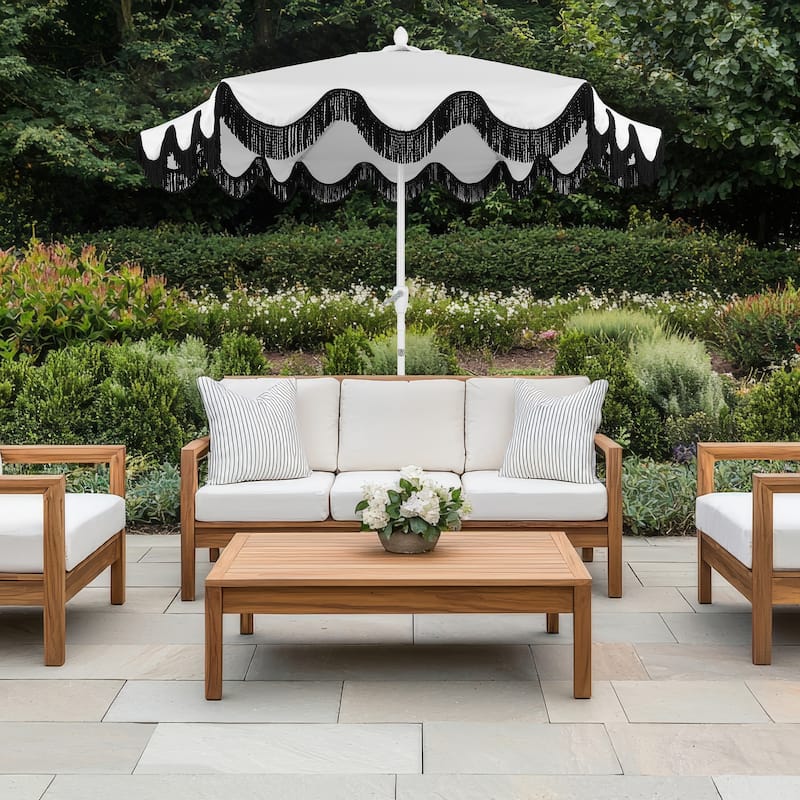 9ft Tassel Patio Umbrella Auto-Tilt, Crank , by JONATHAN Y