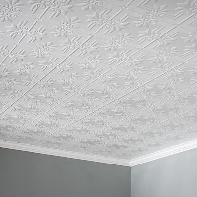 FASÄDE Regalia Decorative Vinyl 2ft x 4ft Glue Up Ceiling Panel in Gloss White (5 Pack)