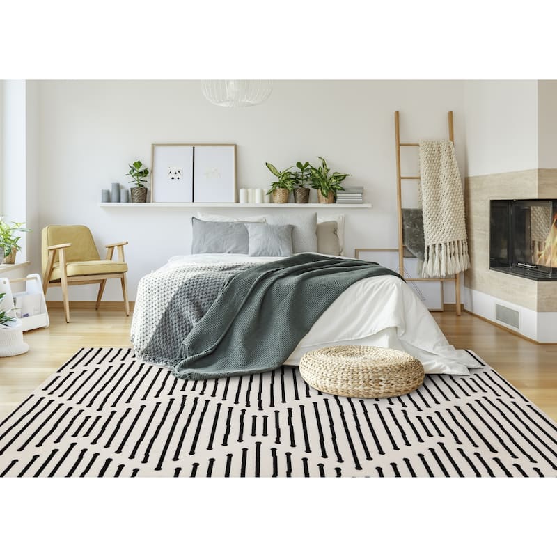 Forte Black White Stripes Area Rug