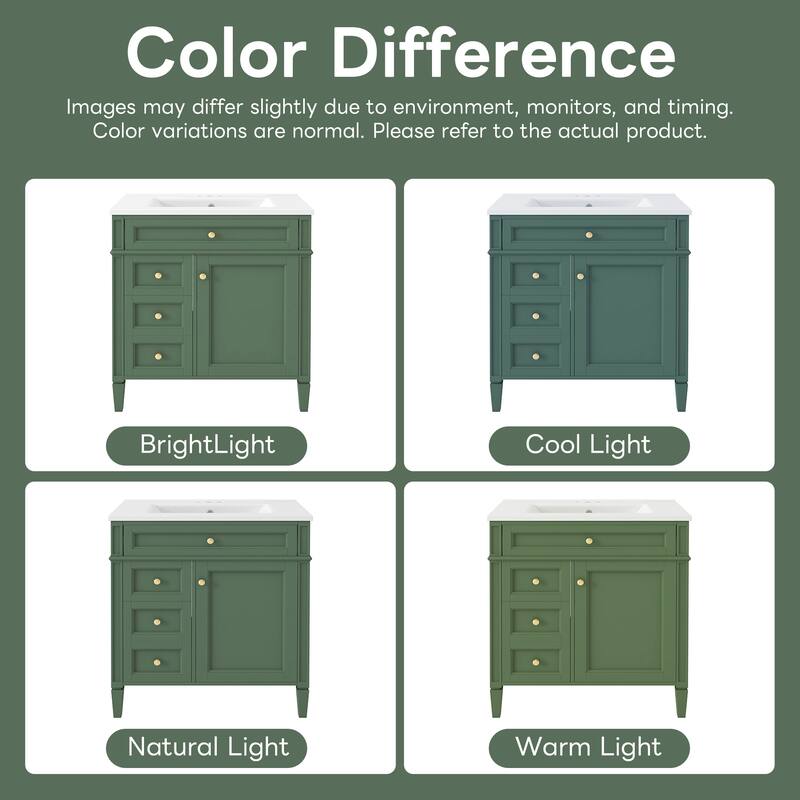 30'' Freestanding Bathroom Vanity with White Integrated Ceramic Sink - 30'' x 18.3'' x 33.8''