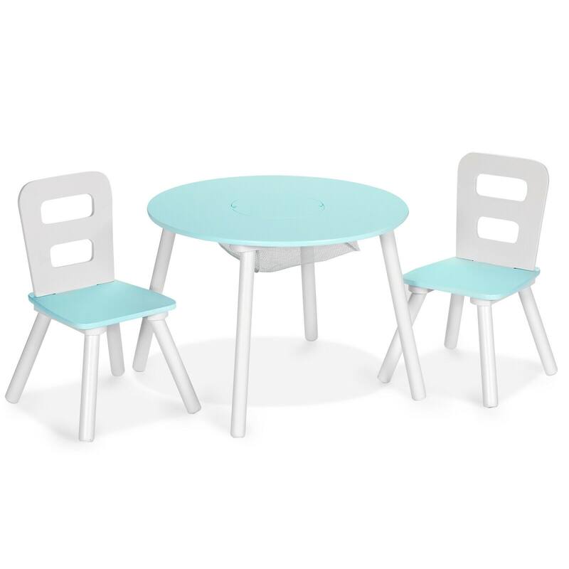 Wood Activity Kids Table and Chair Set with Center Mesh Storage for Snack Time and Homework - 23.5" x 23.5" x 17.5" (L x W x H) - Green