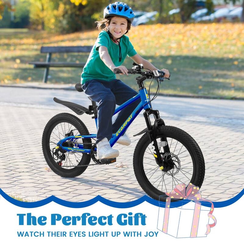 20 inch Mountain Kids Bike for Boys & Girls, Ages 6-12, 7-Speed with Front Suspension