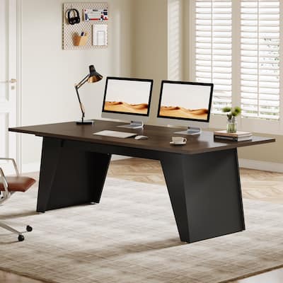 71" Executive Desk, Large Computer Desk with Trumpet-Shaped Pedestal