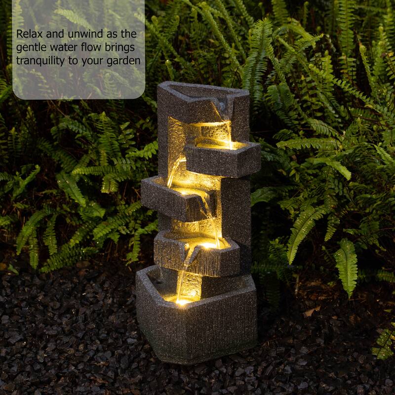 Cascading Electric Powered Rock Water Fountain with LED Lights 18.5" for Indoor and Outdoor Use