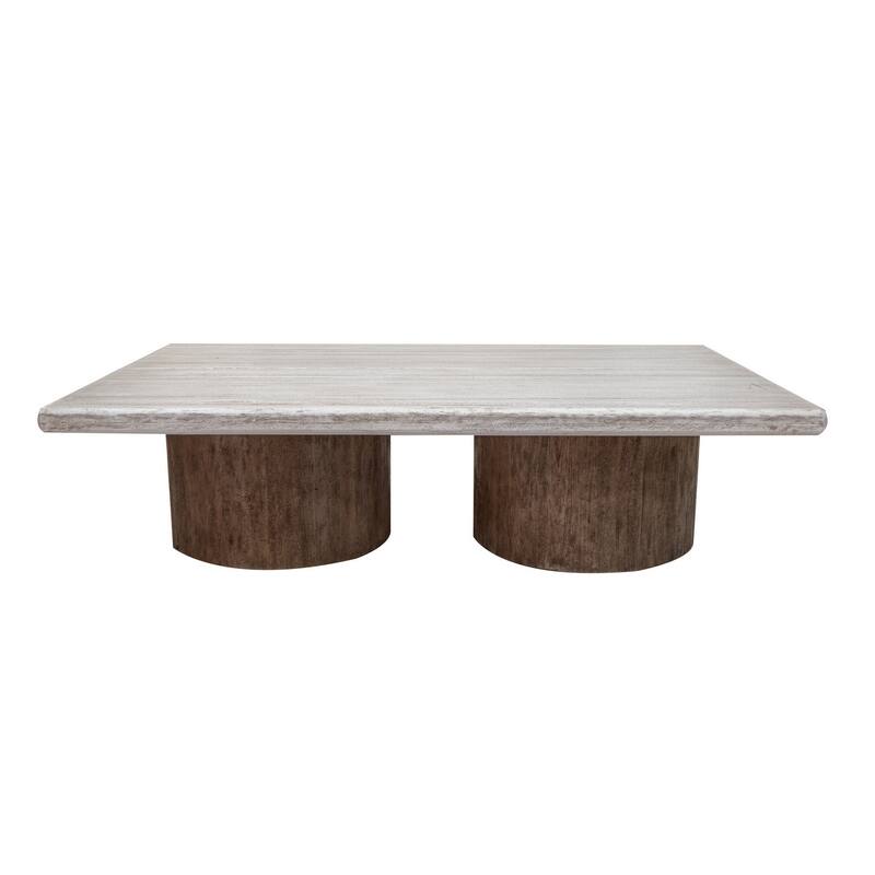 Kohl 67 Inch Cocktail Coffee Table, Solid Mango Wood, Light Cream, Brown