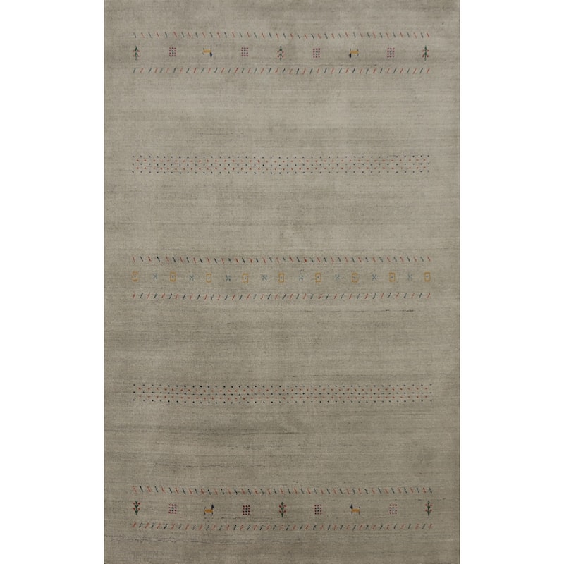 Hand Knotted Oriental 100% Wool Carpet Tribal Animal Pictorial Greys & Charcoal Gabbeh Area Rug - 7' 9'' X 5' 0''