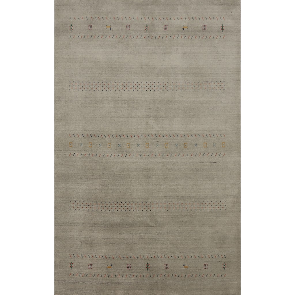 Hand Knotted Oriental 100% Wool Carpet Tribal Animal Pictorial Greys & Charcoal Gabbeh Area Rug - 7' 9'' X 5' 0''