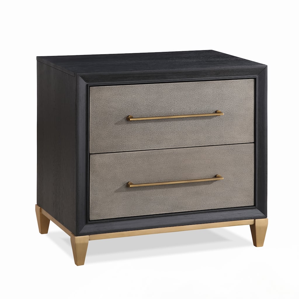 1pc Contemporary Brushed Gold Hardware Tapered Legs Nightstand