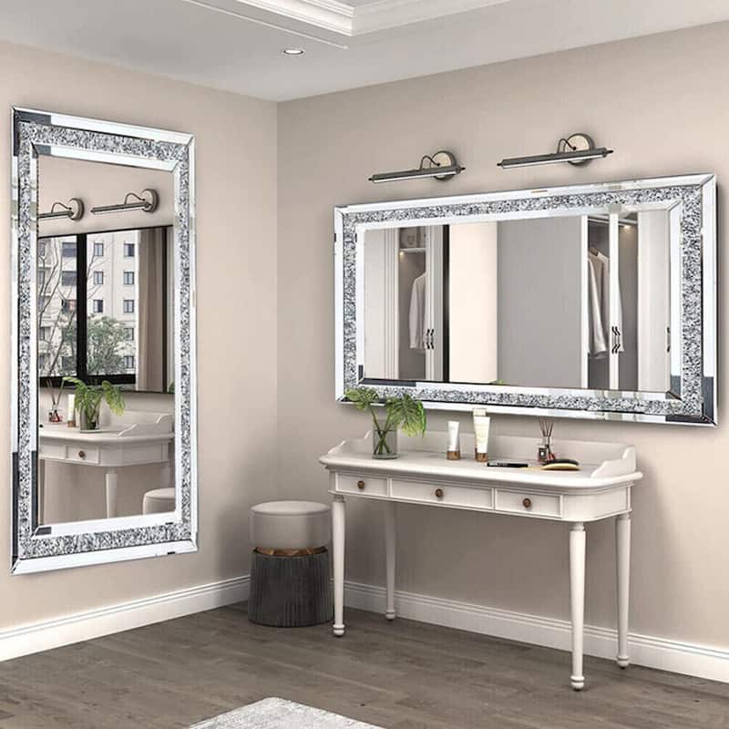 Large Sparkling Crystals Diamond Embedded Venetian Wall Mirror - 48" x 24"