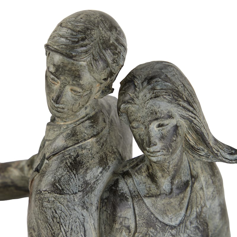 Gray Polystone People Sculpture with Bike - 9 x 5 x 13
