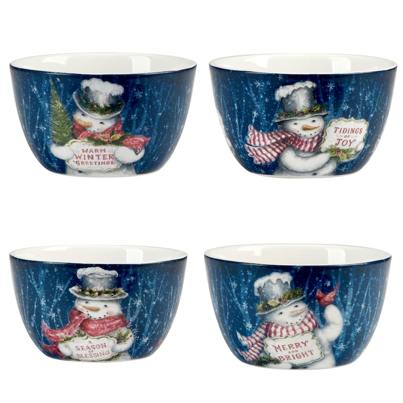 Certified International Snowman Greetings 5.25" Ice Cream/Dessert Bowls, Set of 4 - 5.25" Diameter x 3"