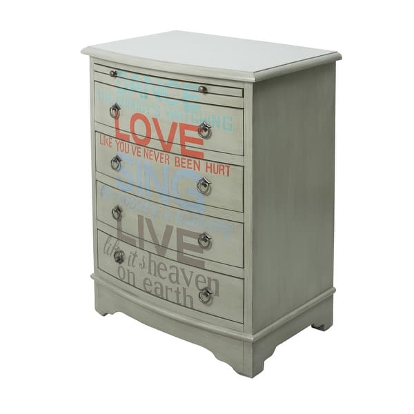 Delacora Hm Ds D115002 Words Of Wisdom 26 Wide Hardwood Dresser With 4 Drawers And Tray Shelf Gray Overstock 25734905