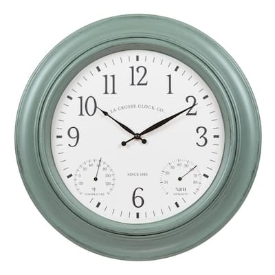 La Crosse Clock 433-3846 18 In. Outdoor Sage Green Quartz Clock
