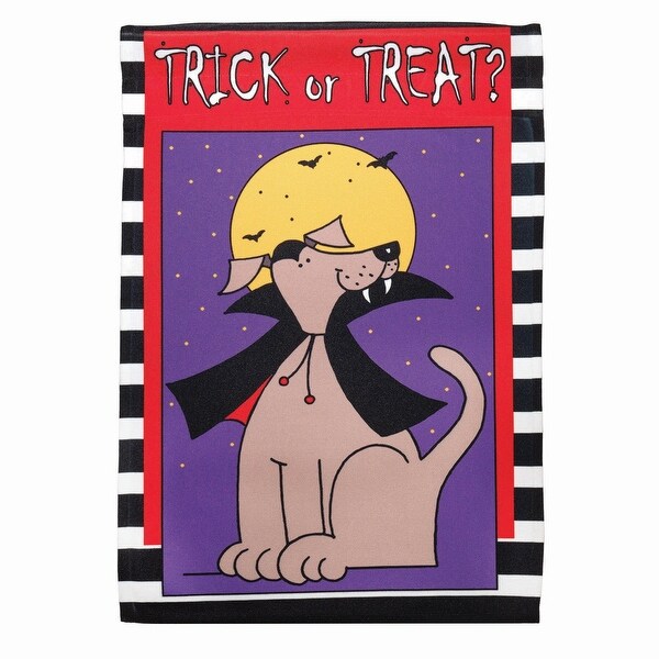 Red and Purple Vampire Dog "Trick Or Treat?" Printed Outdoor Garden Flag 18" x 13" - N/A
