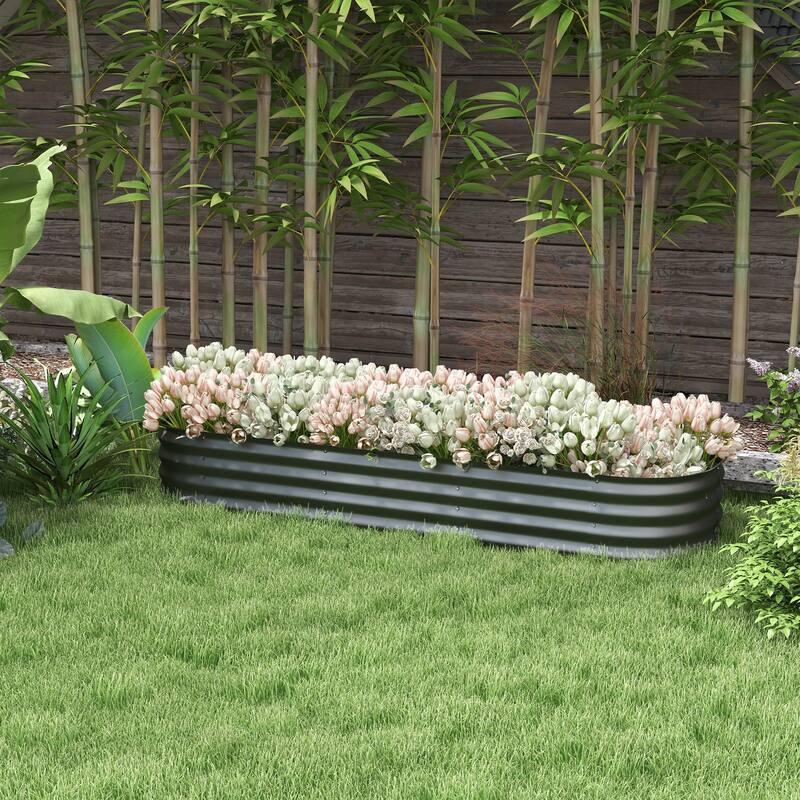 Galvanized Steel Raised Garden Bed with Modular Design - 76.75" L x 24.5" W x 11.75" H - Dark Grey