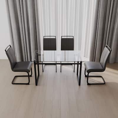 5-Piece Modern Glass Dining Table Set with 4 PU Upholstered Chairs