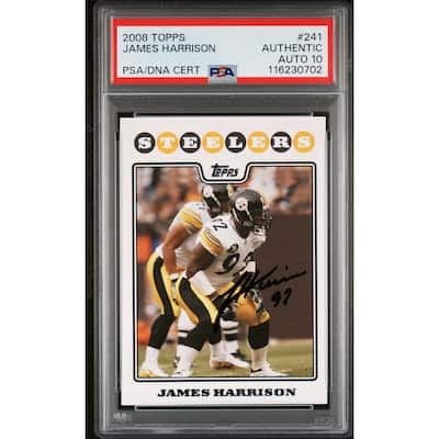 James Harrison 2008 Topps Signed Football Rookie Card #241 Auto Graded PSA 10 Cert # 116230702 - 8' x 11'