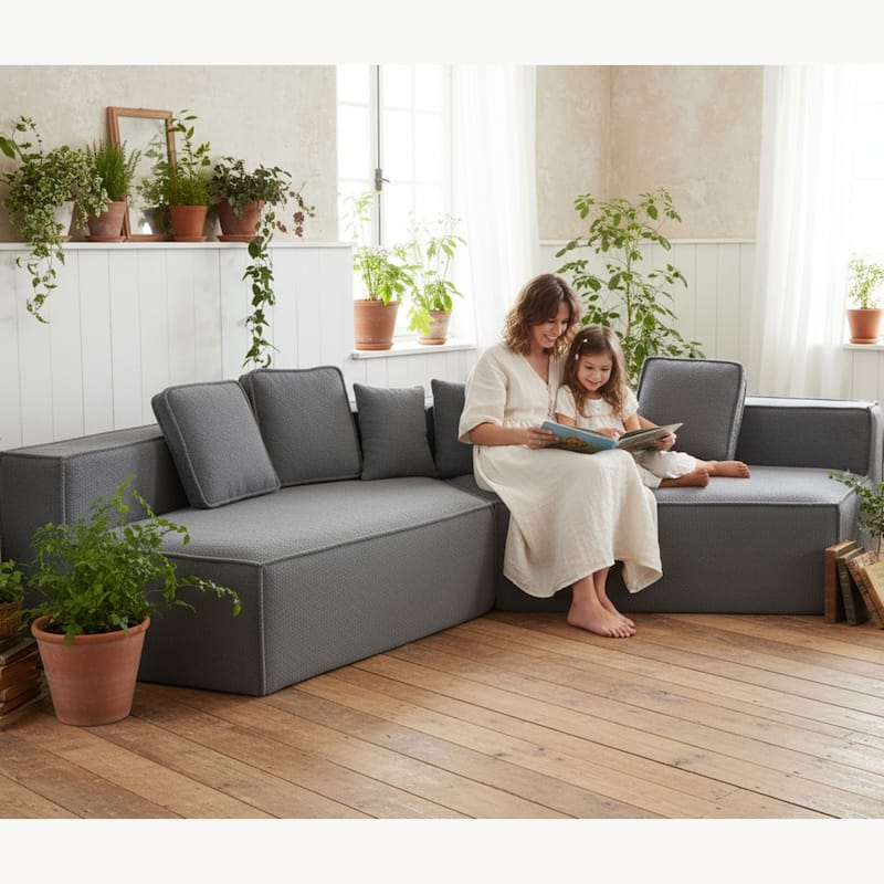 132"Oversized Teddy Fabric Modular Sectional Sofa,Full-Foam Cushion Design with Ultra Soft Feel with Six Cushions