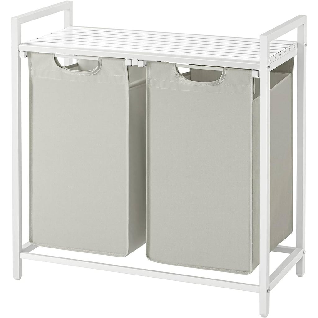 MDF Steel 2-Basket Laundry Hamper Sorter with Removable Bags and Shelf - 28.8”L x 13”W x 28.4”H (73 x 33 x 72 cm)