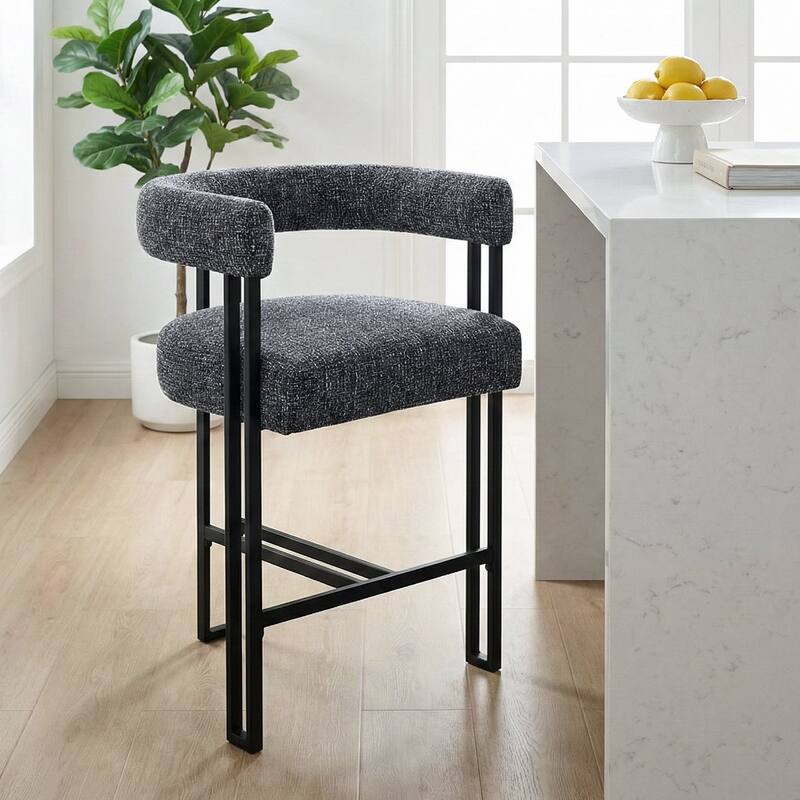 25" Seat Height Upholstered Tweed Black Matel Counter Stool - Black-1-piece
