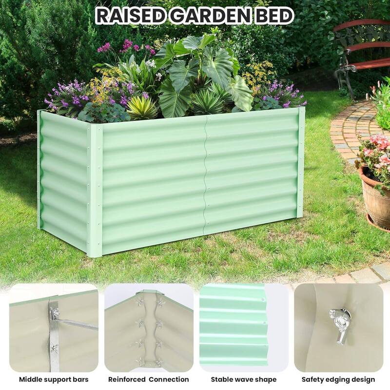 8x4x2ft Galvanized Raised Garden Bed, Planter Boxes Outdoor for Vegetables, Herbs, Flowers
