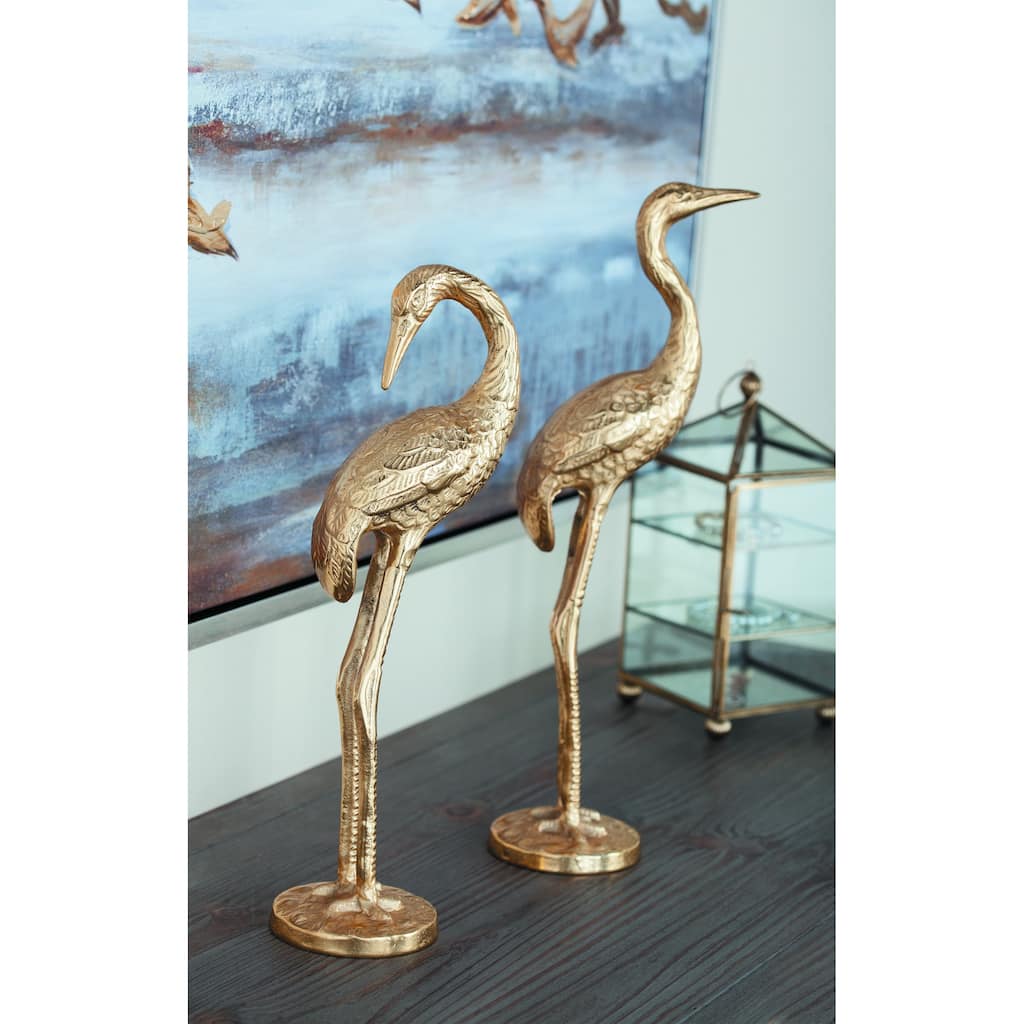 Gold Aluminum Metal Flamingo Decorative Sculpture (Set of 2)
