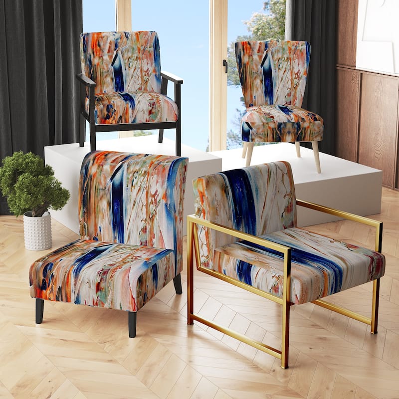 Designart "Colorful Abstract Painting Strokes II" Upholstered Modern Accent Chair and Arm Chair