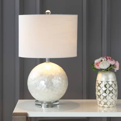 Zuri 23.5" Capiz Seashell Sphere LED Table Lamp, Pearl/White by JONATHAN Y