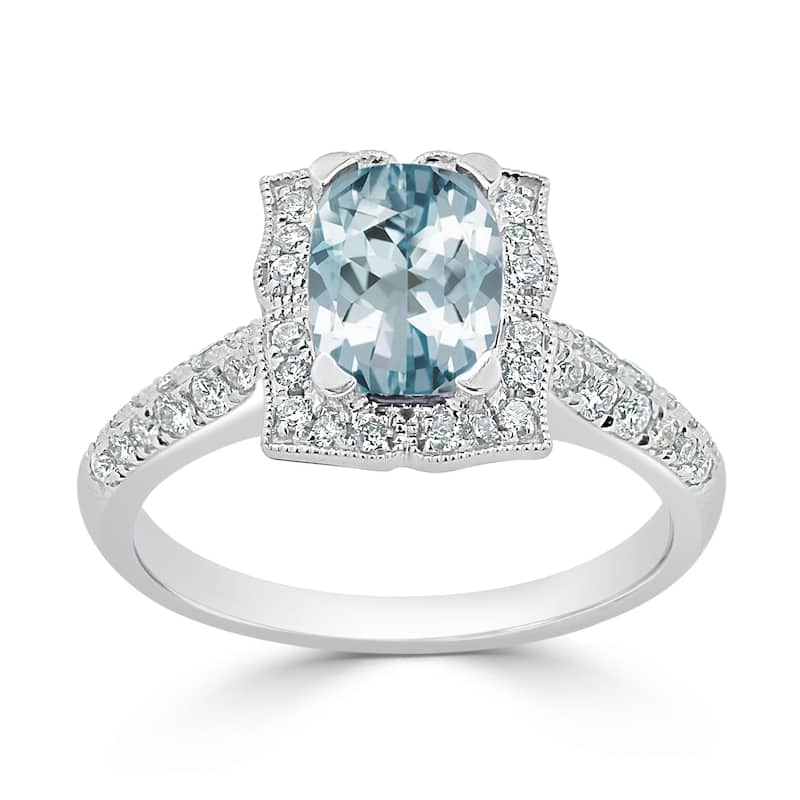 Auriya 3/4ct Fancy Cushion-cut Aquamarine Halo Diamond Engagement Ring 1/3ctw 14k Gold