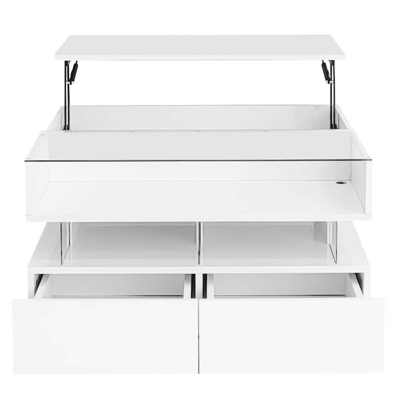 Lift-Top Coffee Table with 2 Drawers, Modern Square Coffee Table
