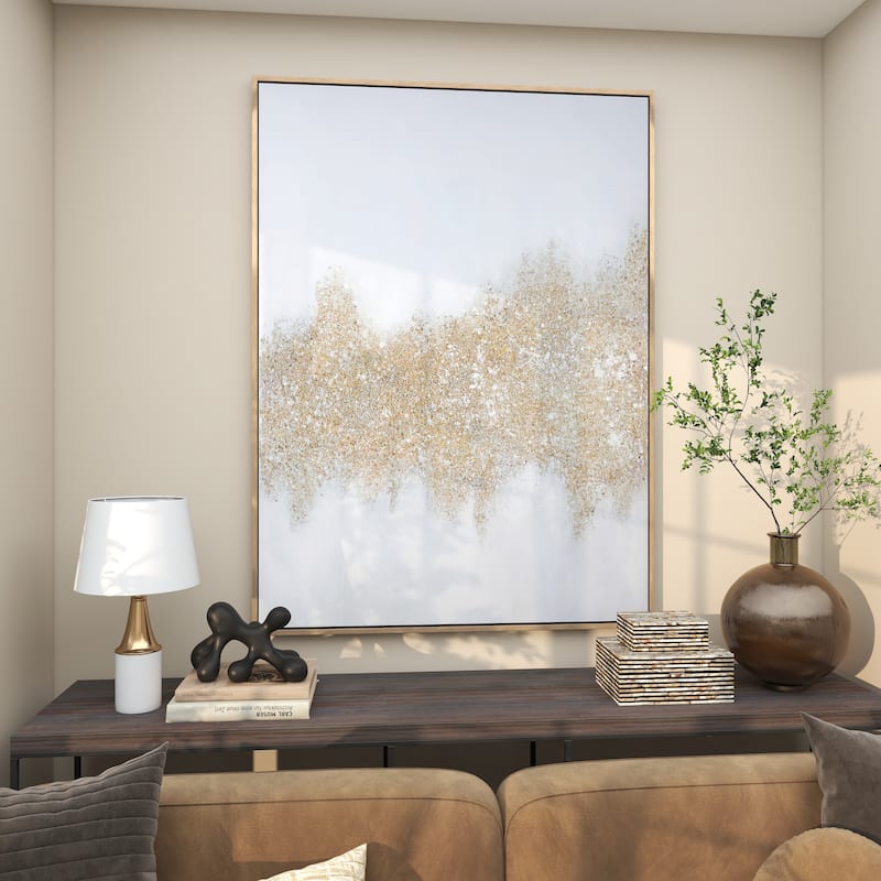 CosmoLiving by Cosmopolitan Canvas Glitter Flakes Geode Living Room Framed Wall Art with Gold Frame