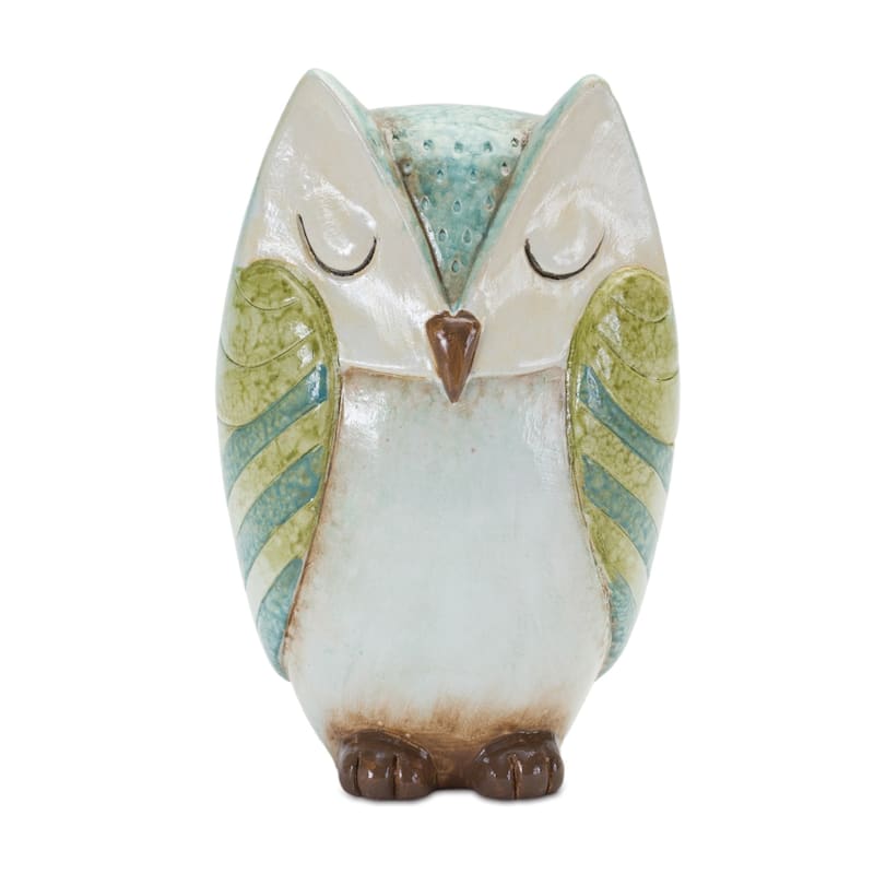 Set of 3 Green and Blue Owl Tabletop Figurines 7.25"