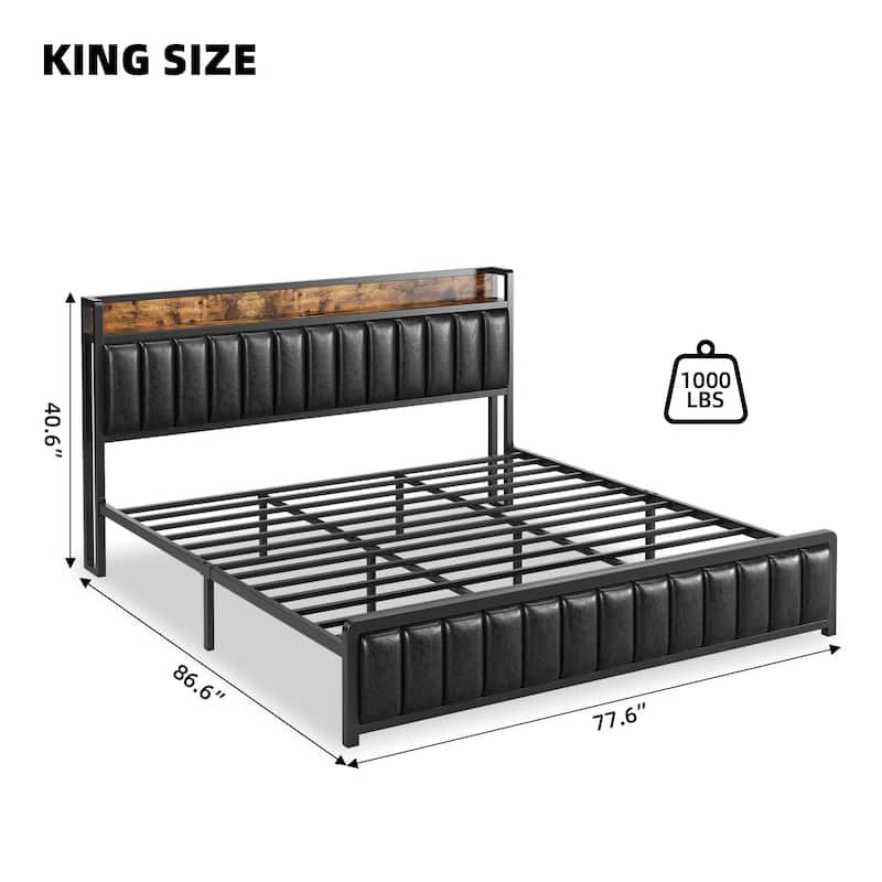 Upholstered Bed Frame with Charging Station