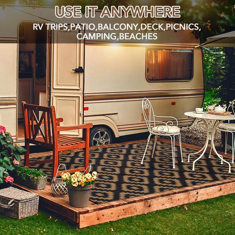Outdoor Rug Waterproof Plastic Straw Rug Reversible Rug for Patios Decks Porch Camper Balcony Backyard