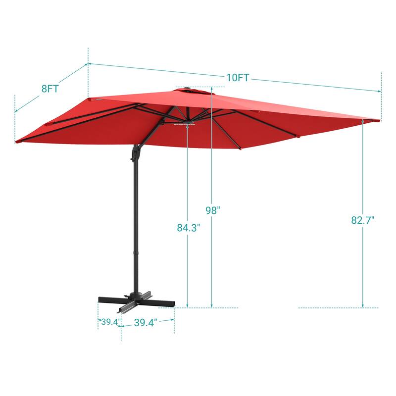 BONOSUKI 10x8FT Cantilever Patio Umbrella, Ultimate Outdoor Comfort with 360° Rotation and Canopy Angle Adjustment