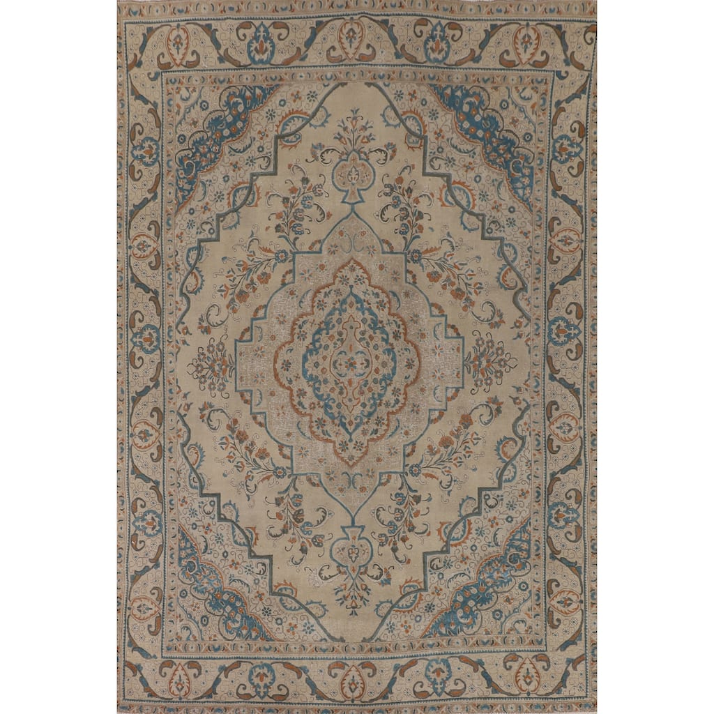 Distressed Tabriz Persian Vintage Area Rug Handmade Wool Carpet - 9'2" x 12'10"