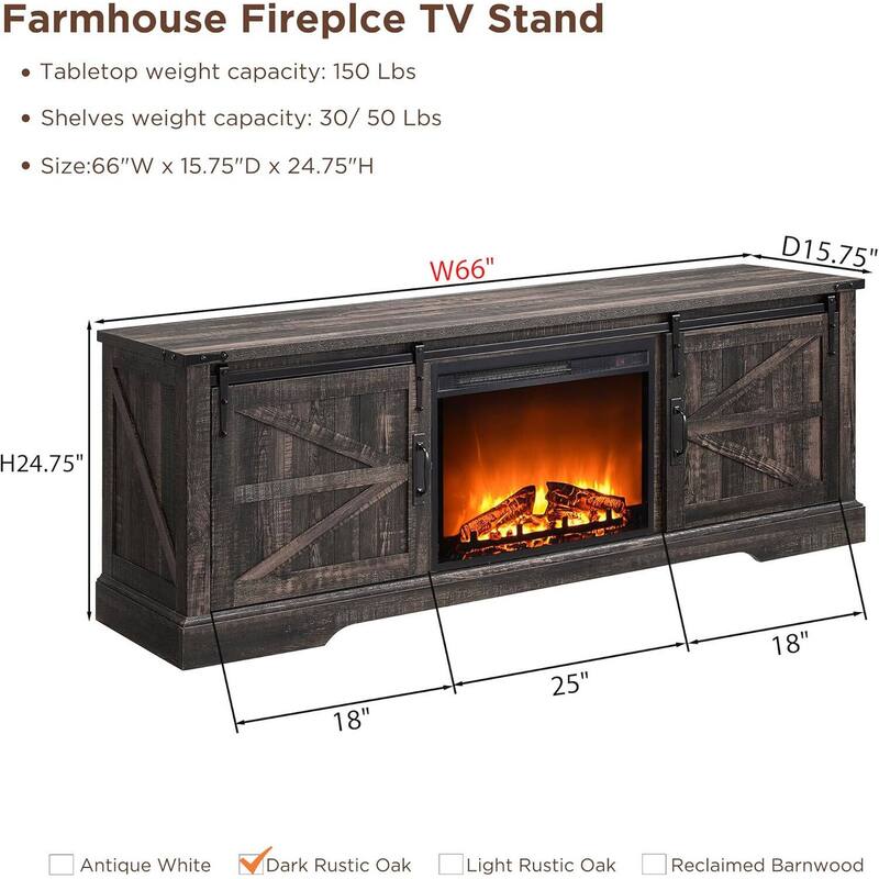 Farmhouse Fireplace TV Stand for 75'' TV, Rustic Entertainment Center