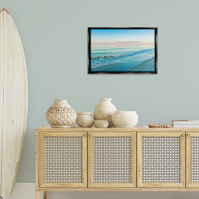 Stupell Serene Waves at Sunrise Framed Floater Canvas Wall Art Design By Mary Lou Johnson