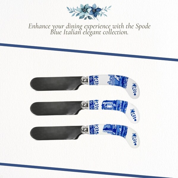 Spode Blue Italian 7 Piece Cheese Knife and Spreader Set - Bed