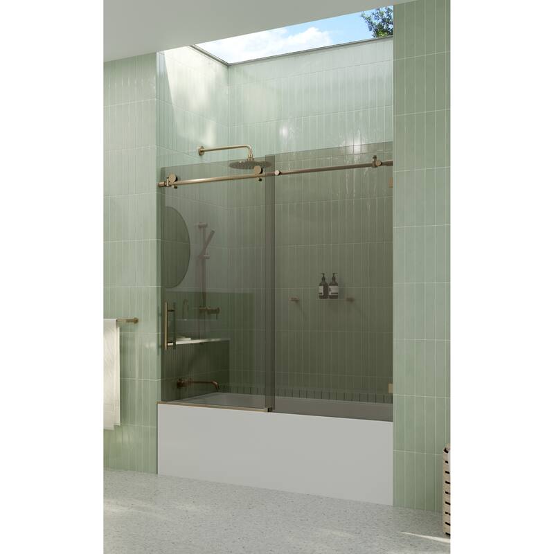 Equinox 60 in. x 60 in. Fully Frameless Glass Bath Slider with Gray Tint